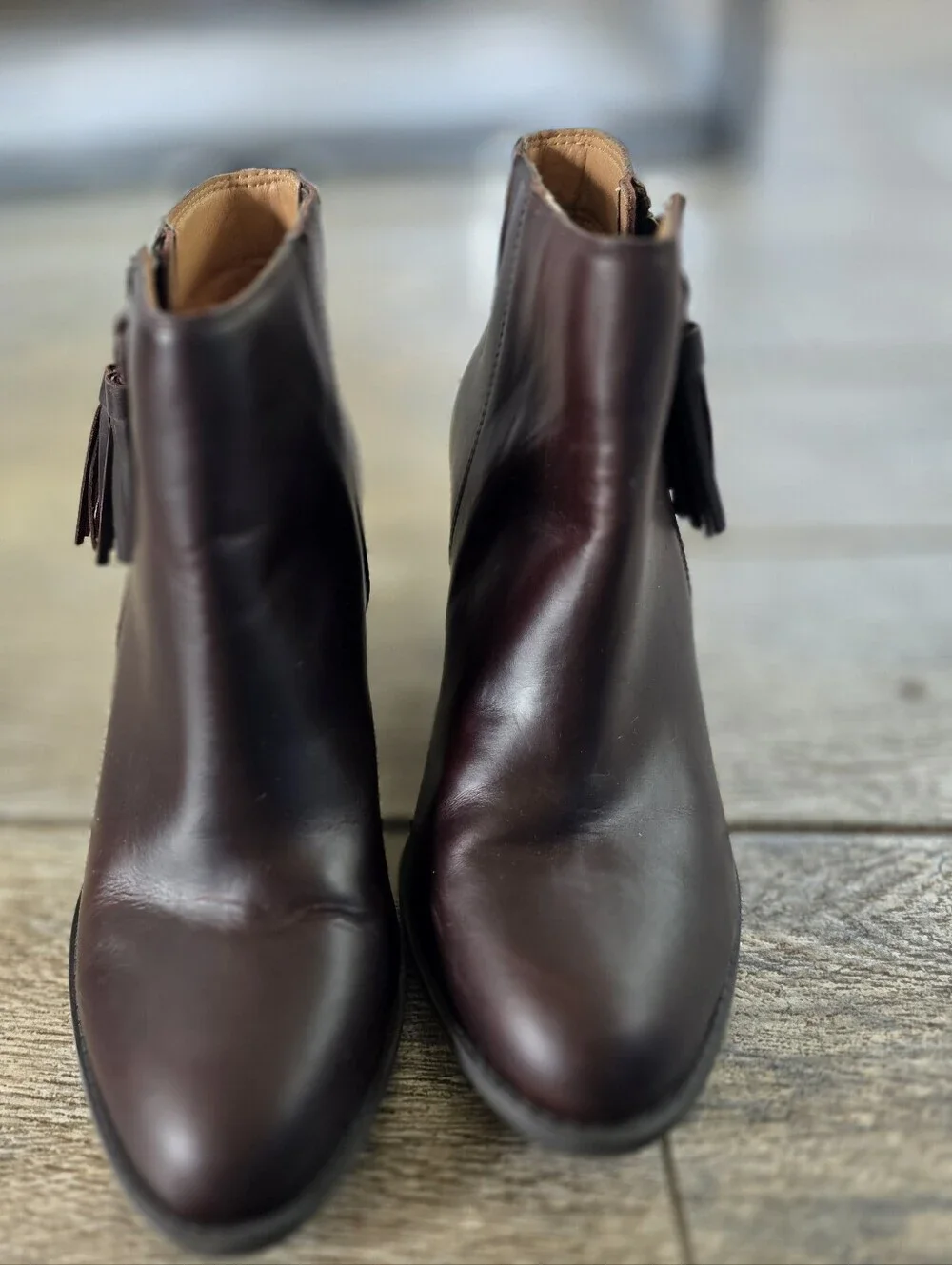 Vionic Madeline Women's Dark Brown Leather Ankle Boots with Tassel Zip Sz 8